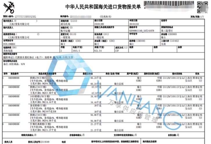 瑞士奶酪進(jìn)口清關(guān)資料