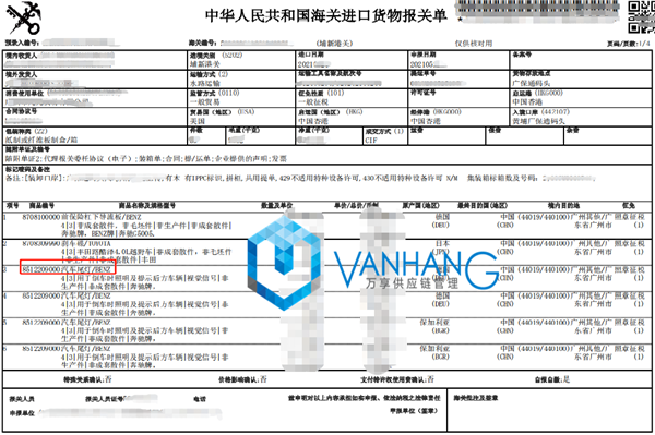 進口車燈汽車配件報關(guān)