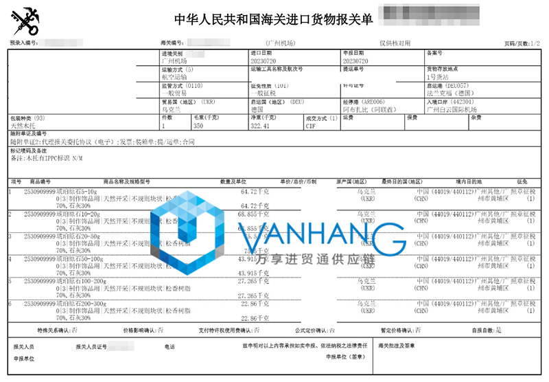 烏克蘭琥珀原石進(jìn)口報(bào)關(guān)流程